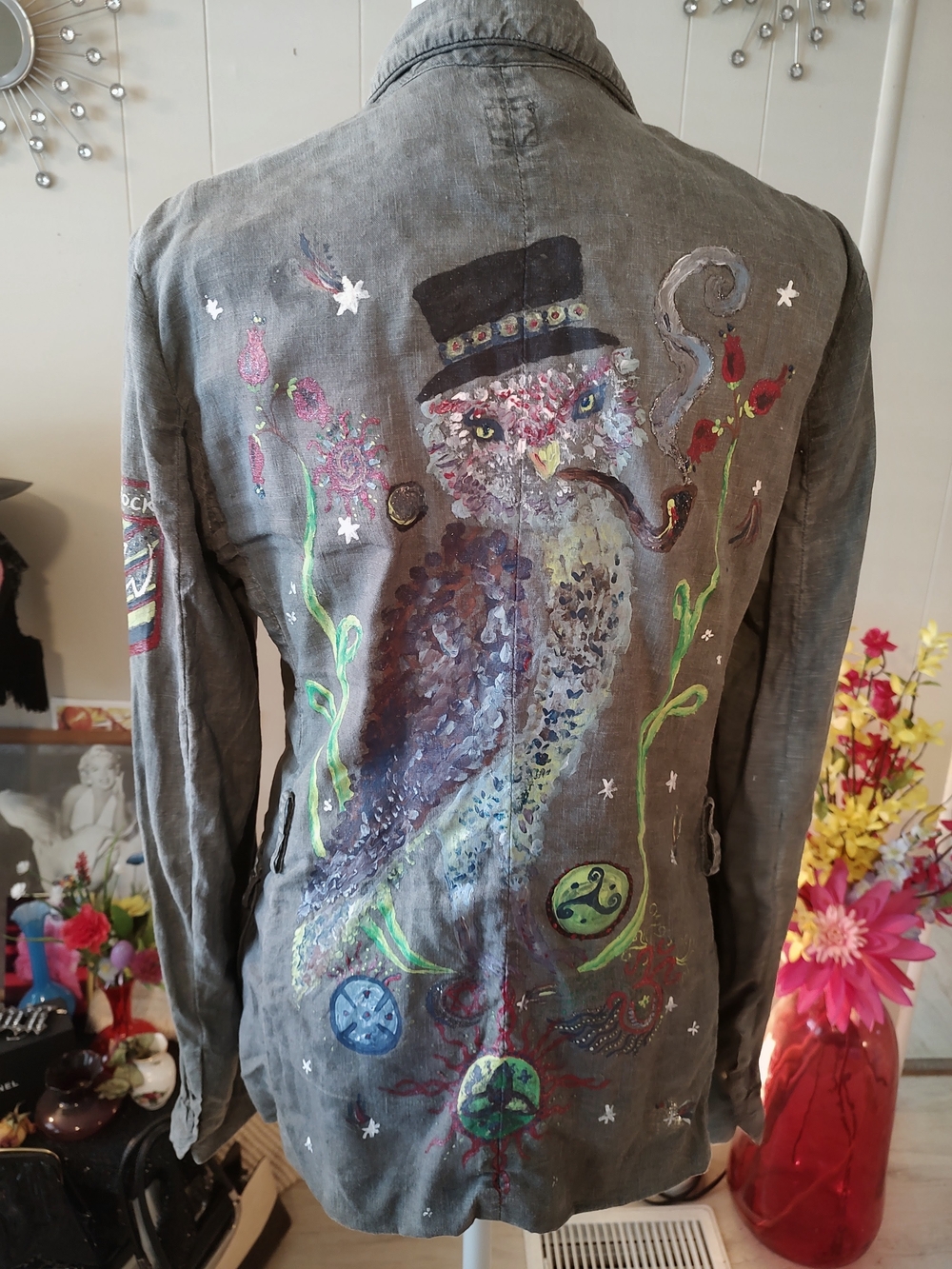 Denim Blazer Painted Owl Medium